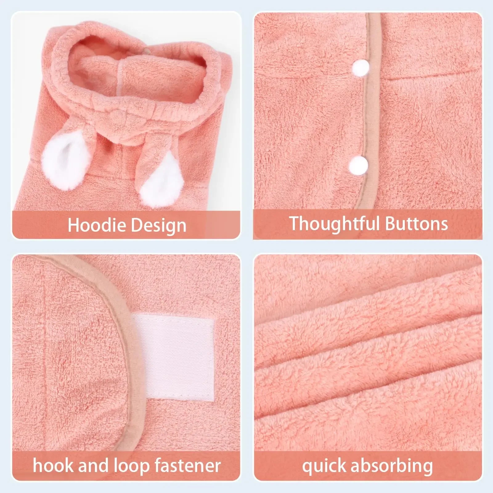 Pet Bathrobe for Dogs and Cats Super Absorbent Pet Dog Bath Towel Hooded Coat Adjustable Collar and Belly StrapXS To L