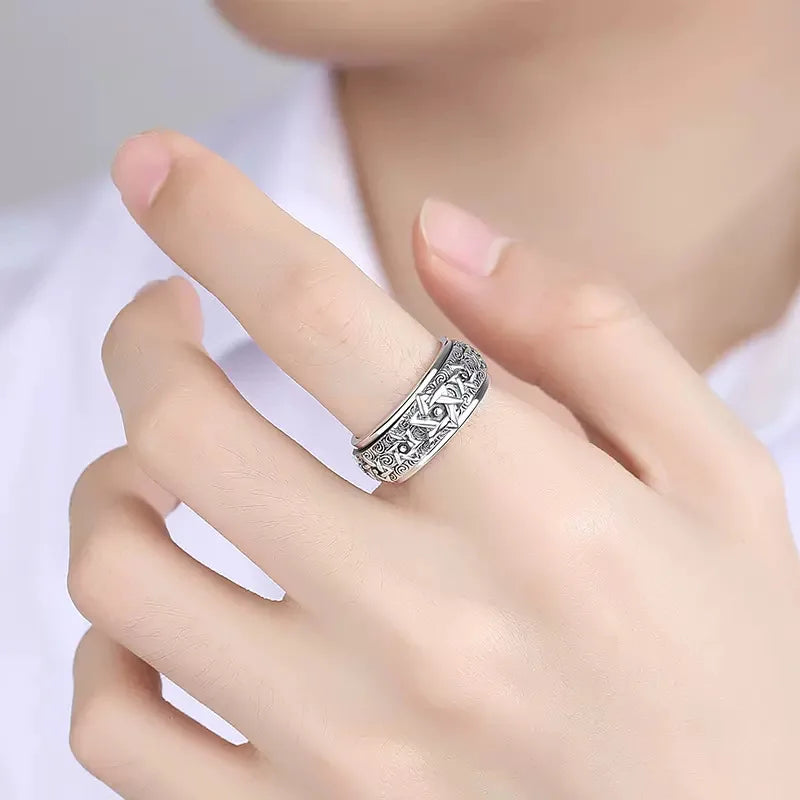 Rotatable S925 Sterling Silver Ring for Men  Vintage Retro Stars Auspicious Cloud Couple Band Women Index Finger Accessories