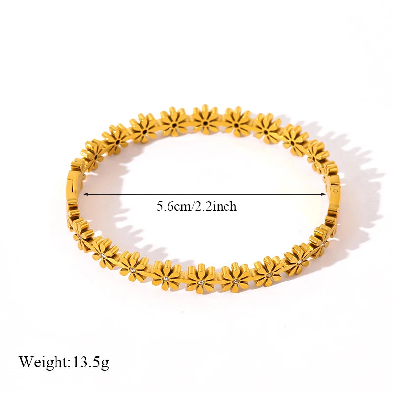 GANEMLY 316L Stainless Steel Daisy Flowers Necklace Earrings Bracelets For Women Fashion Waterproof Jewelry 4-Set Lady Gift