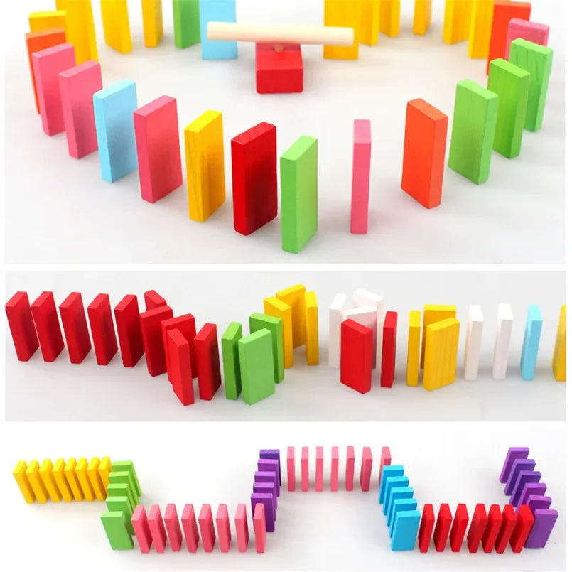 120/240Pcs Children Color Sort Rainbow Wooden Domino Building Blocks Kits Early Bright Dominoes Games Educational Toys Gifts