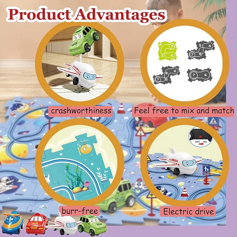 Children Puzzle Electric Railroad Car Set DIY Assembly Track Kit Automatic Rail Education Interactive Toy Children Boys Gift