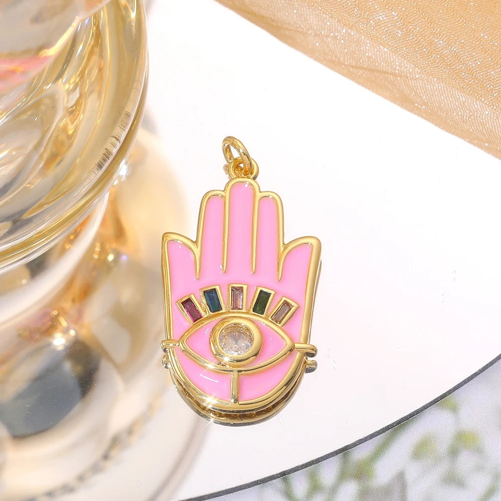 Juya Handmade 18K Real Gold Plated Opal Shell Round Turkish Greek Evil Eye Charms For DIY Luxury Talisman Pendant Jewelry Making