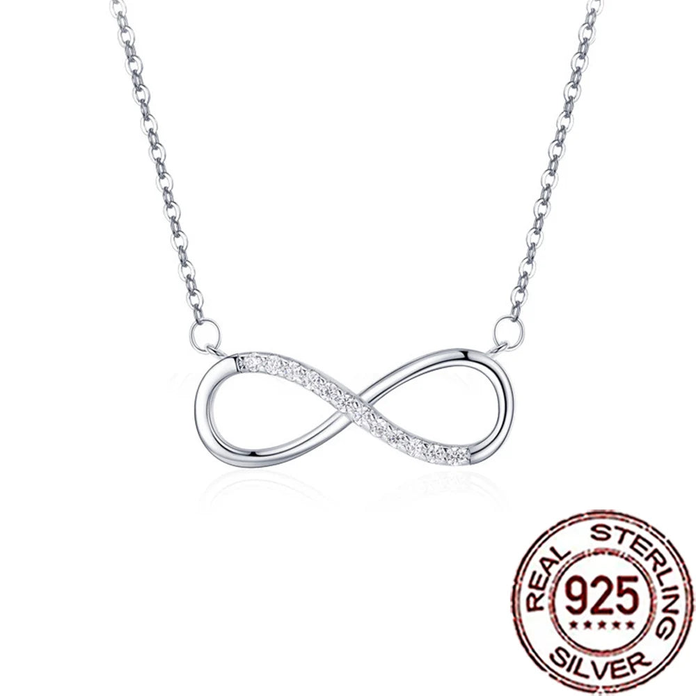 QooLady 925 Sterling Silver Exquisite CZ Crystal Infinity Symbol Pendant Necklace for Women Fine Anniversary Jewelry Gifts SD005