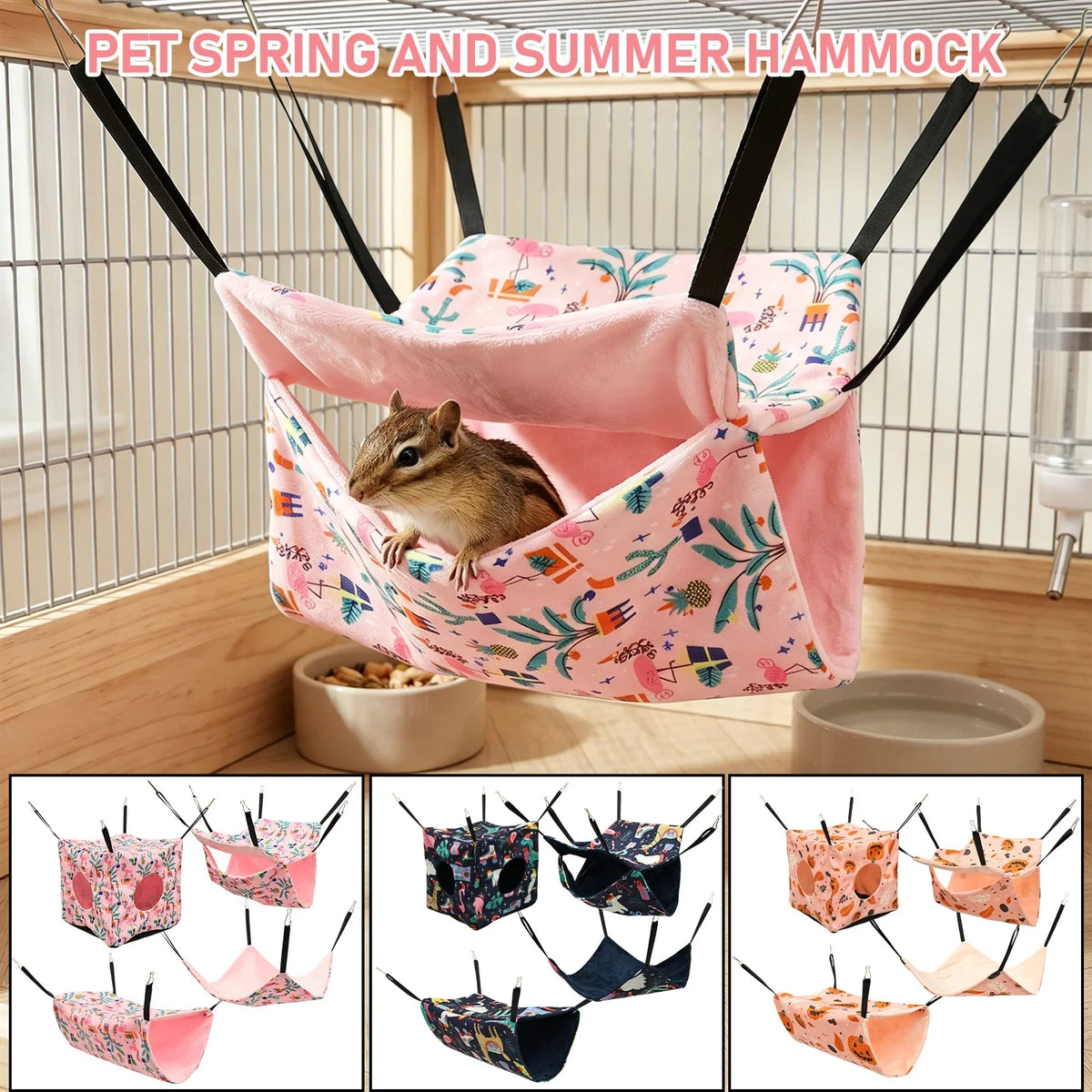 4Pcs Hamster Hammock Soft Cozy Rodent Hamster Bed Hanging Rat Cage Accessories Adjustable Ferret Hanging Nest Swing Pet Supplies
