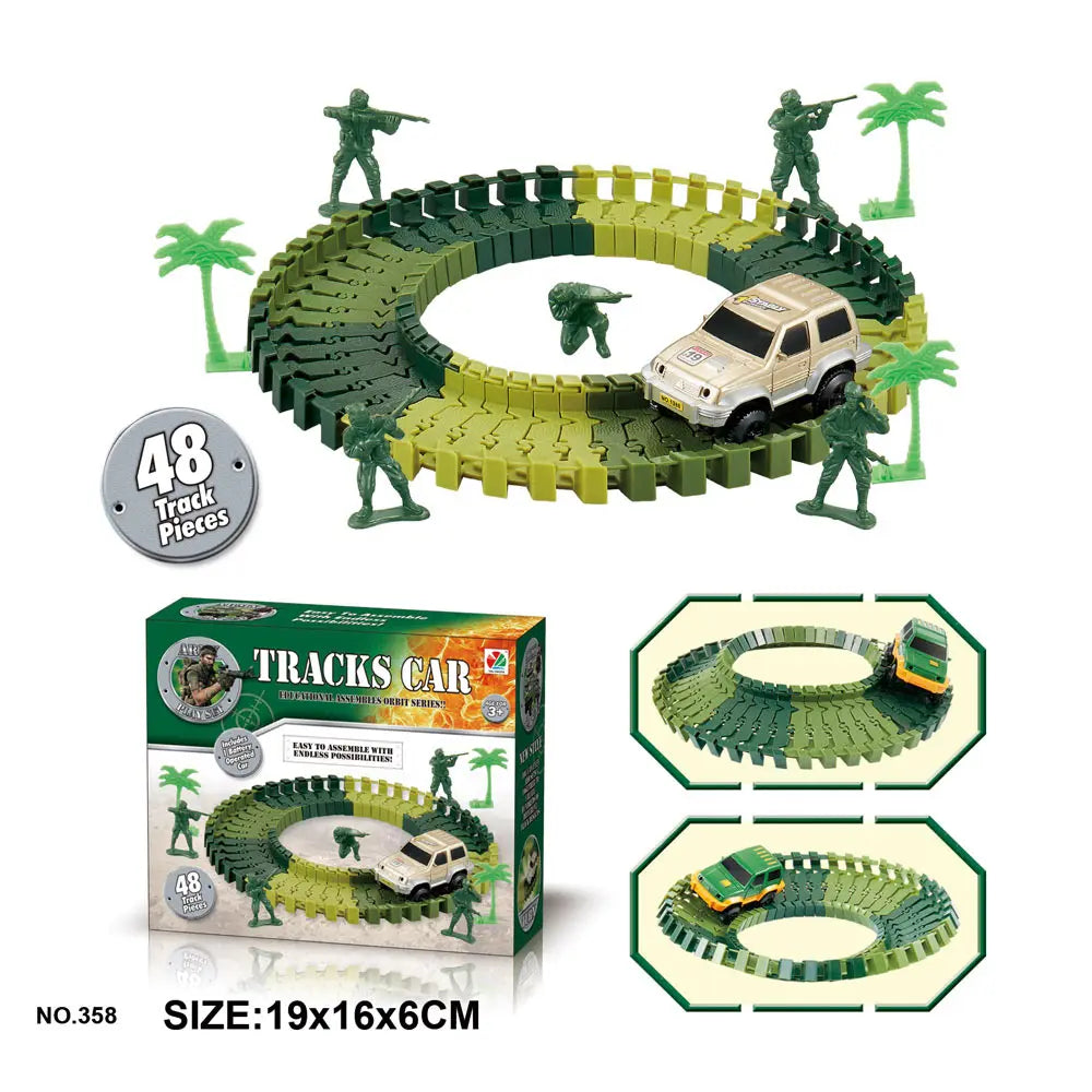 Military Railway Toy Car Track Race Car Track toy set Curved flexible track flash car kids GIFs Educational toys Gifts For Kids