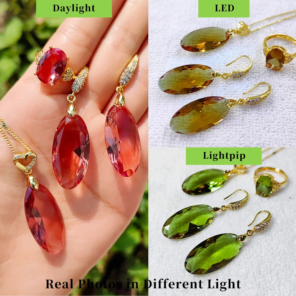 BOCARMAN Synthetic Zultanite Color Changing Pendant Necklace for Women Elongated Oval Cut Gemstone Light Sensitive Statement