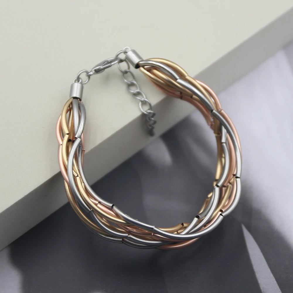 STRATHSPEY Fashion New Long Irregular Copper Tube Necklace For Women Statement Chunky Multi Lay Jewelry
