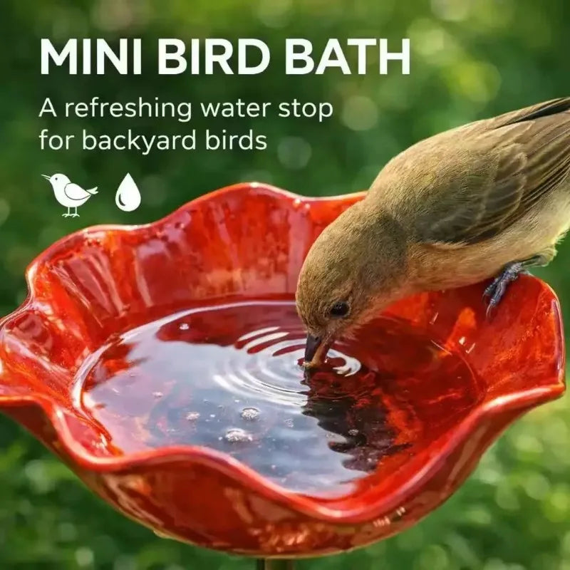 Garden Metal Flower Bird Bath Stake with Copper Bird Water Cleaner Disk Outdoor Yard Bird Water Bowl Bird Feeder Garden Ornament