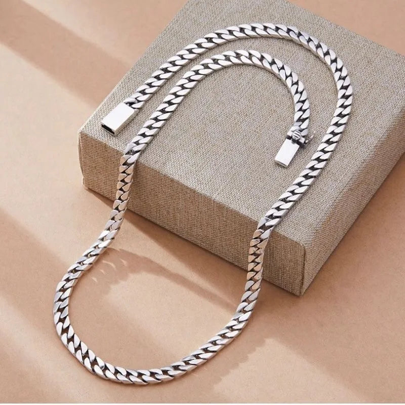 100% S925 Sterling Silver Necklace 7MM 8MM 10MM Punk 925 Silver Chains Original Certified Jewelry Gifts