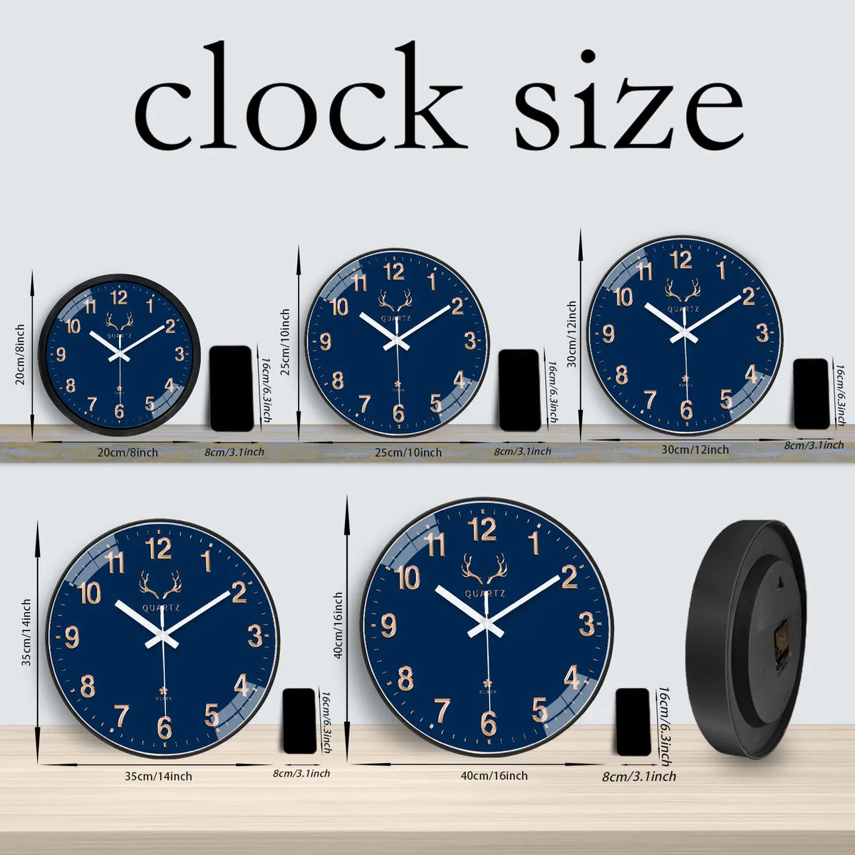 1 Dark Blue Plastic Wall Clock, 8-12inch Round Silent Non-Ticking Landscape Painting Themed Wall Clock, Aa Battery Powered, Suitable for Living Room, Study, Office, Bedroom, Ideal Gift for Mother, Gift for Friend, Valentine's