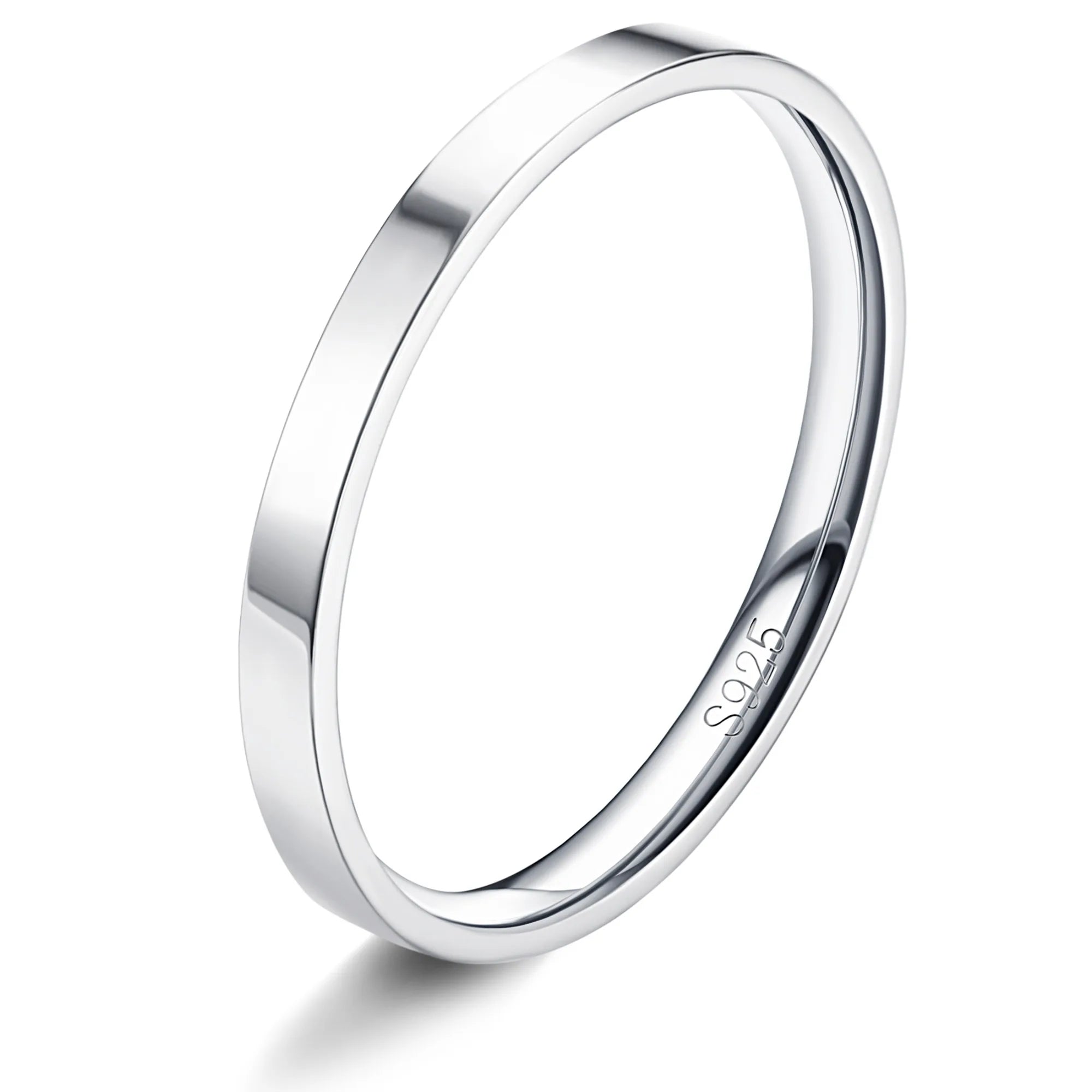 Fansilver S925 Sterling Silver Rings for Women Men 18K White Gold Plated Stackable Statement Thin Plain Thumb Ring Wedding Bands