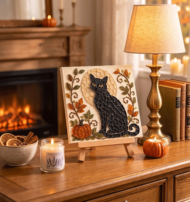 Halloween Mosaic Art Kit for Adults, DIY Glass Mosaic Tile Craft Kit, Halloween Black Cat/Owl/Witch Pumpkin Mosaic Painti