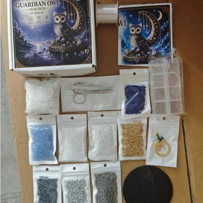 Moon Cat Luna Guardian DIY Bead Kit,Tiny 3D Beaded Luna Guardian Craft Kit, Handmade Magical Cat Kit for Beginner, Home Decor