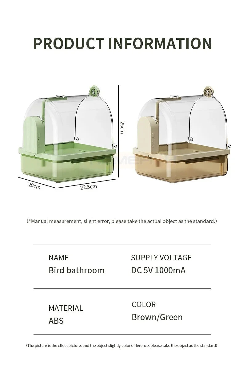 Clear Hanging Bird Bath Automatic Water Circulation Bath Shower For Bird Easy to clean Space Saving Design Bird Cage Accessory
