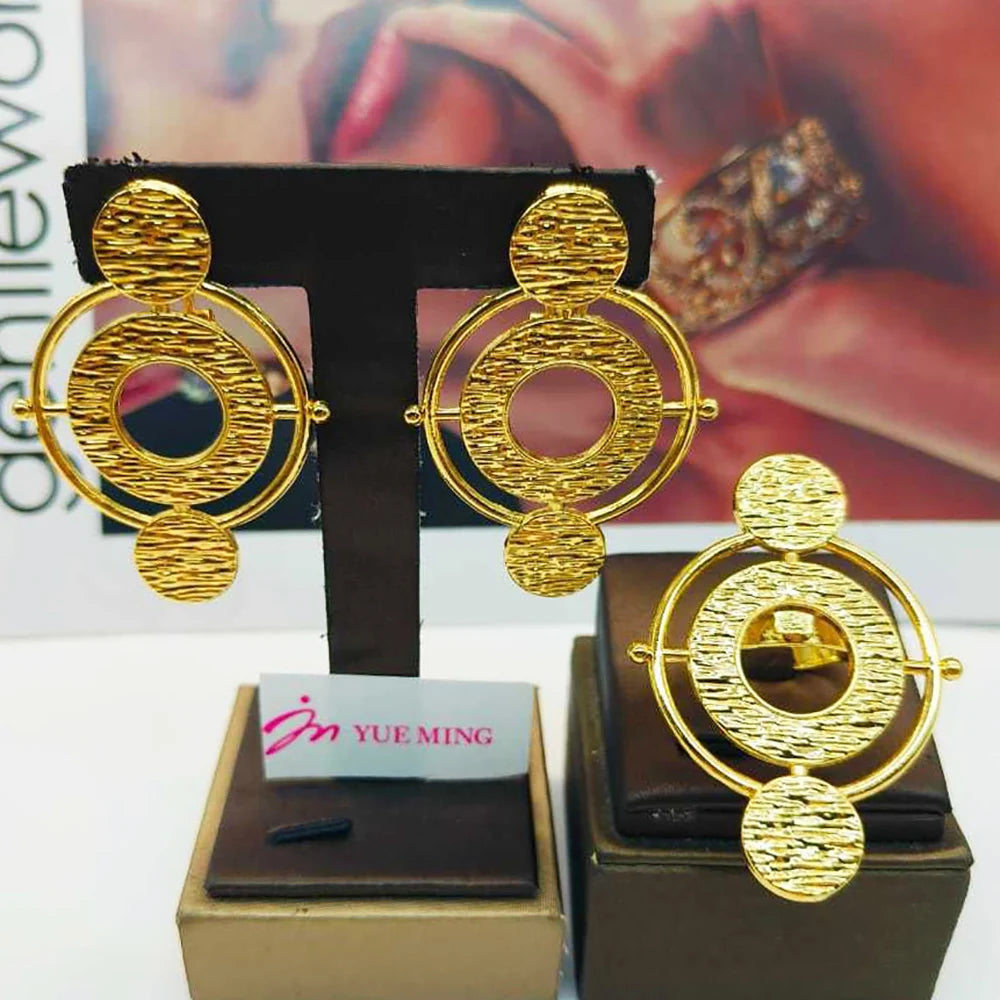 2pcs Jewelry Sets For Women Hollow Geometry Earrings Temperament Adjustable Ring Holiday Party Gifts Fashion Jewelry Accessories