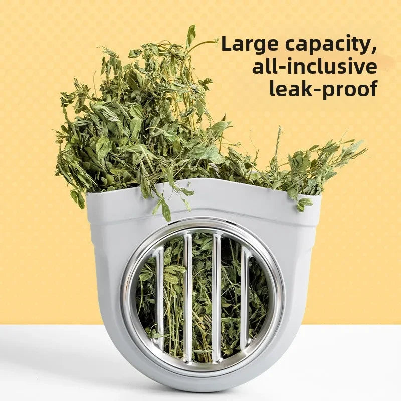 Small Animal Hay Feeder Chew-Proof ABS Stainless Steel Grid Alfalfa Rack for Rabbit Bunny Guinea Pig Chinchilla Cage Hutch Crate