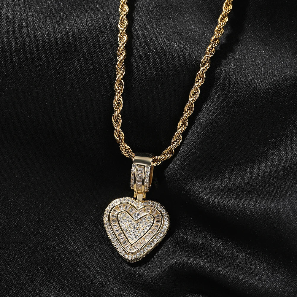 THE BLING KING Baguette CZ Small Heart Shaped Pendant Necklace For Women Iced Out 5A+ Cubic Zironia Lovely Jewelry Birthday Gift