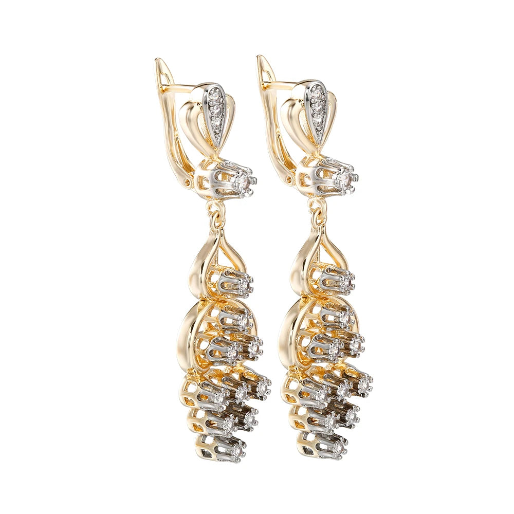 Bohemian Two-tone Zirconia Earrings and Rings Set Fashion Jewelry Copper Plated 14K Gold Party Favor Wedding Decorative Jewelry