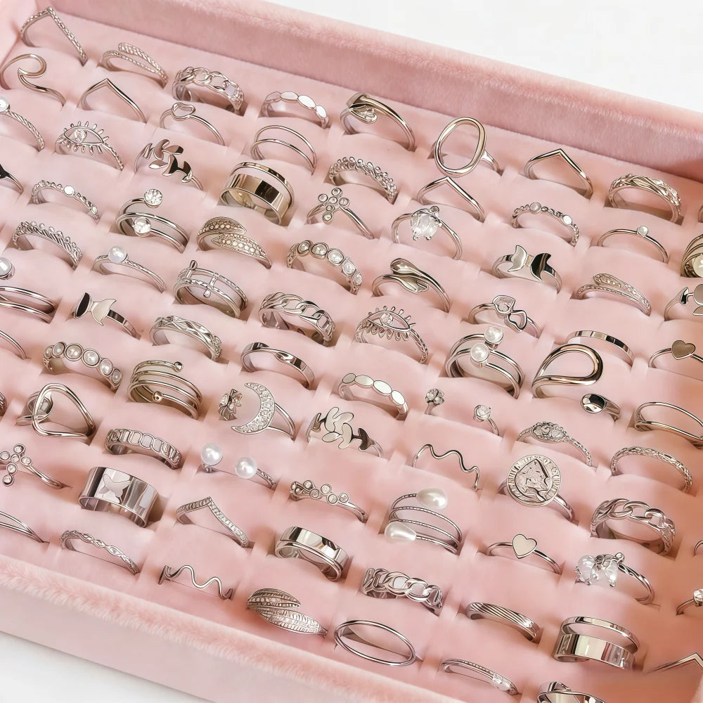 12/24/36/48/50/100Pieces Fashion Butterfly Snake Geometry Hollow Rings Set For Women Mix Style Perfect For Daily Wear Party Gift