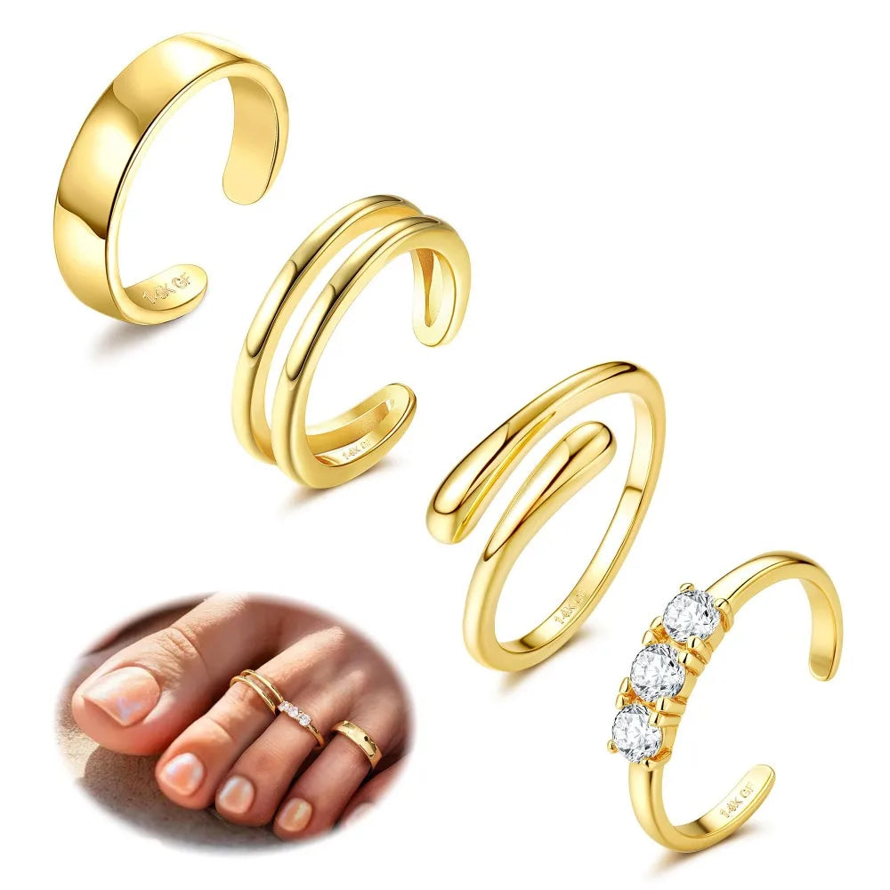 Bobisty 14K Gold Plated Toe Rings for Women Adjustable Toe Ring Non Tarnish Open Band Toe Rings CZ Bow Summer Beach Foot Jewelry