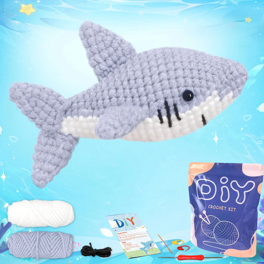 1pc Adorable Shark Amigurumi Crochet Kit for Beginners - DIY Fabric Craft with Step-by-Step Video Tutorials