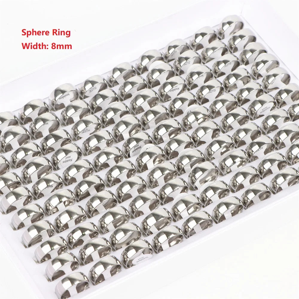 100Pcs/lot Fashion Smooth Stainless Steel Rings For Women Men Width 2-8mm Simple Lovers Jewelry Party
