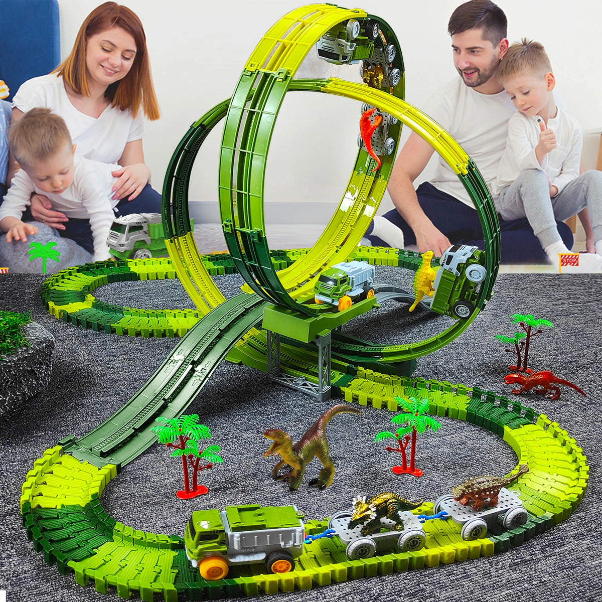 Electric Dinosaur Track Train for Kids - Magic Climbing Engineering Car Puzzle Toy Anti-Gravity Boys Gift