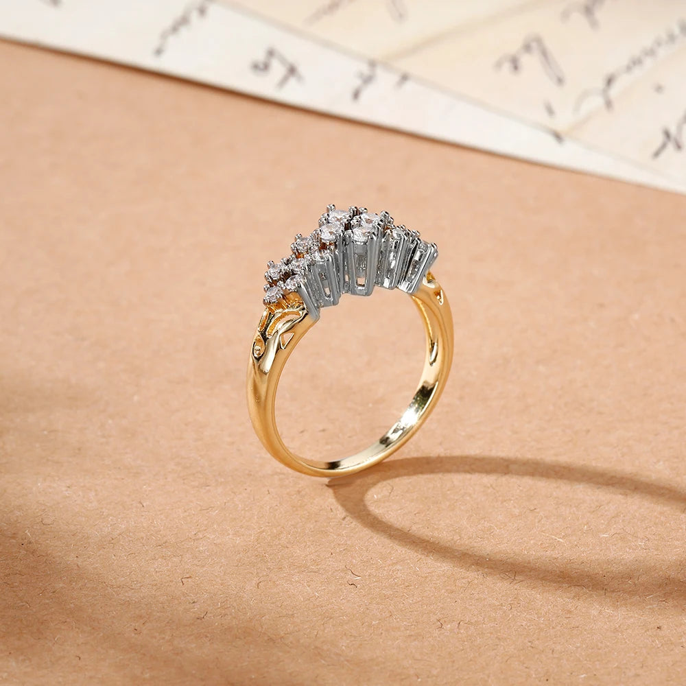 Personalized design inlaid zircon earrings and ring set copper plated 14K gold elegant fashion jewelry wedding banquet gifts