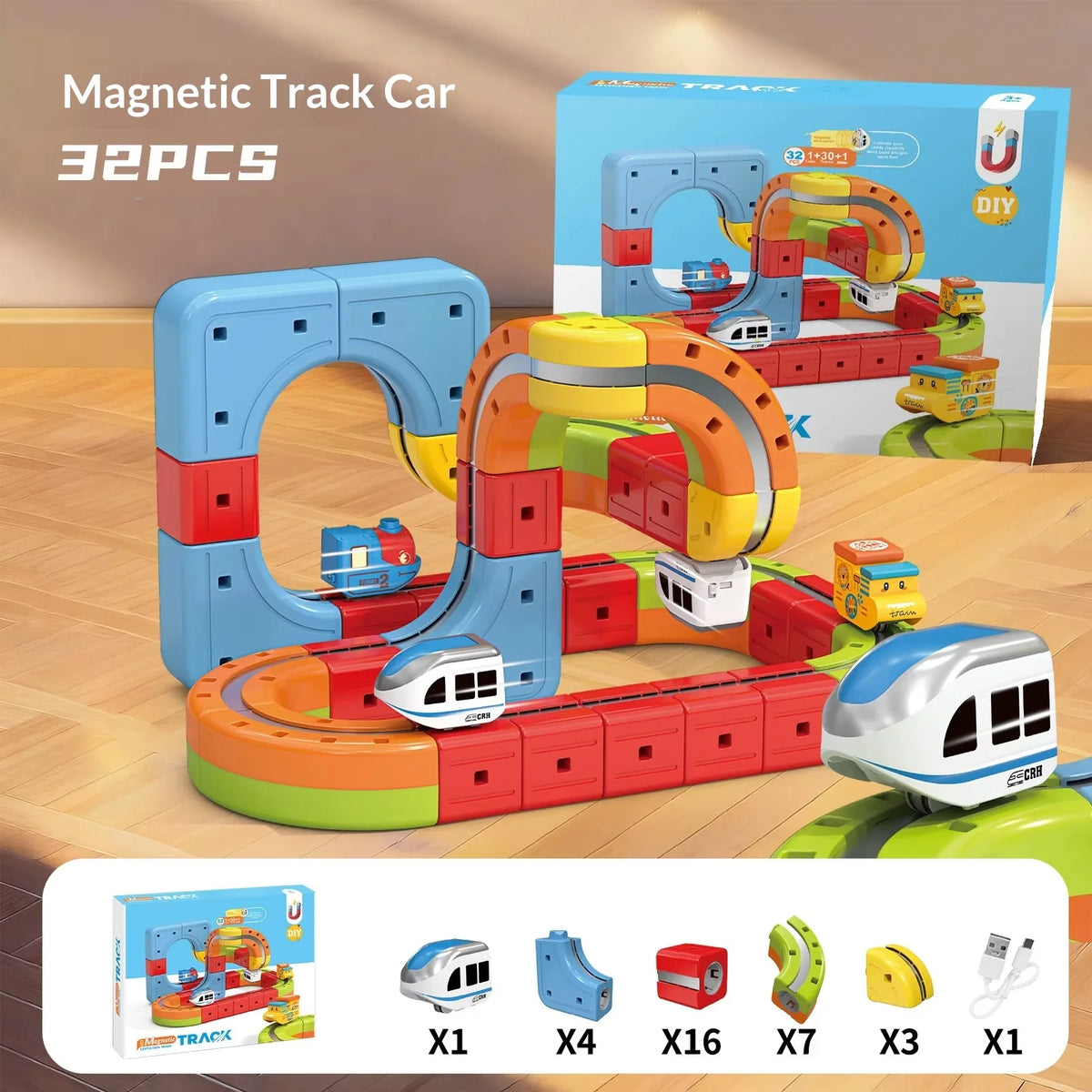 New 8-229pcs Electric Track Set With Anti-Gravity Vehicles - 100+ Pieces Stem Building Toys Creative Diy Railway For Gift Toy