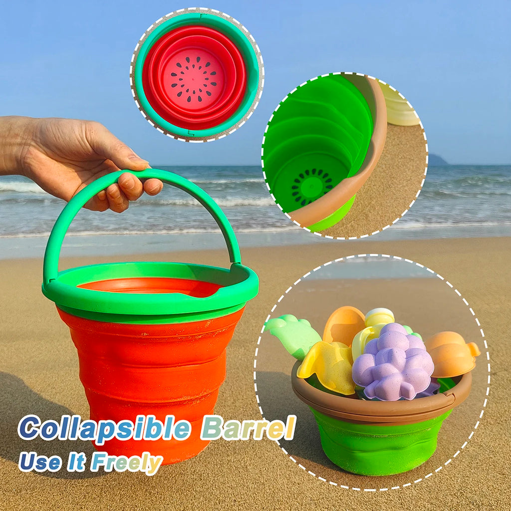 Kids Kitchen Folding Bucket Pretend Play Storage Fruit Children Play Outdoor Fun Education Toys For Boys Girls Beach Gifts