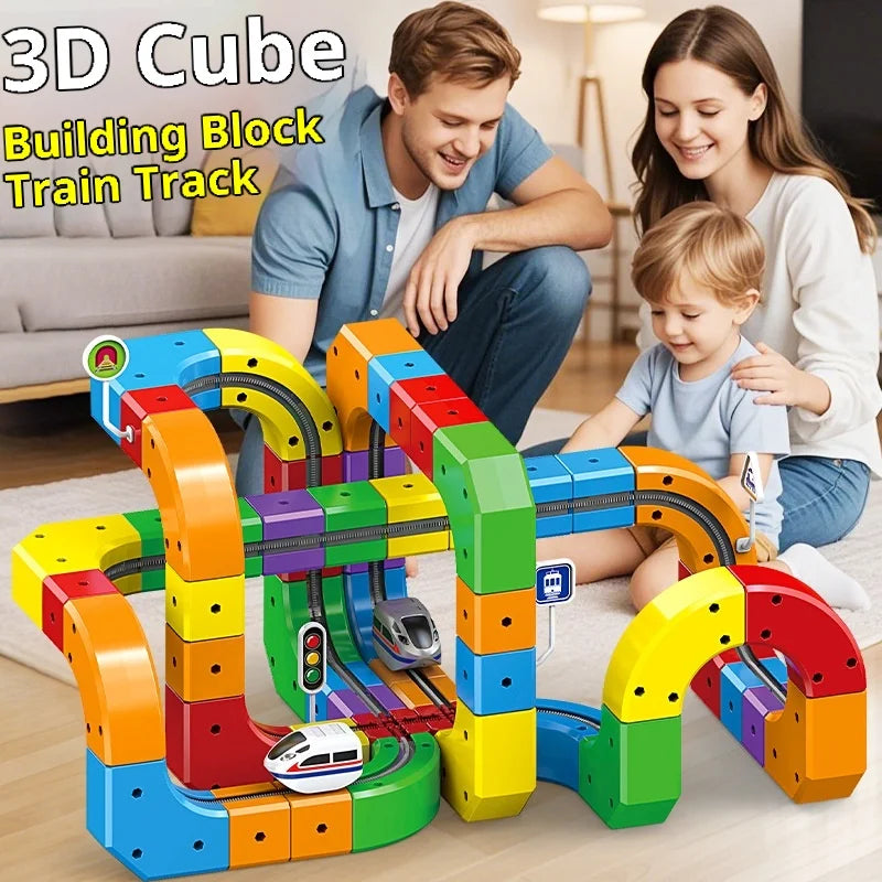 Electric Magnetic Track Set STEM Building Toy 100+ Pieces With Anti-Gravity Vehicles Diy Creative Railway Model For Kids Gifts