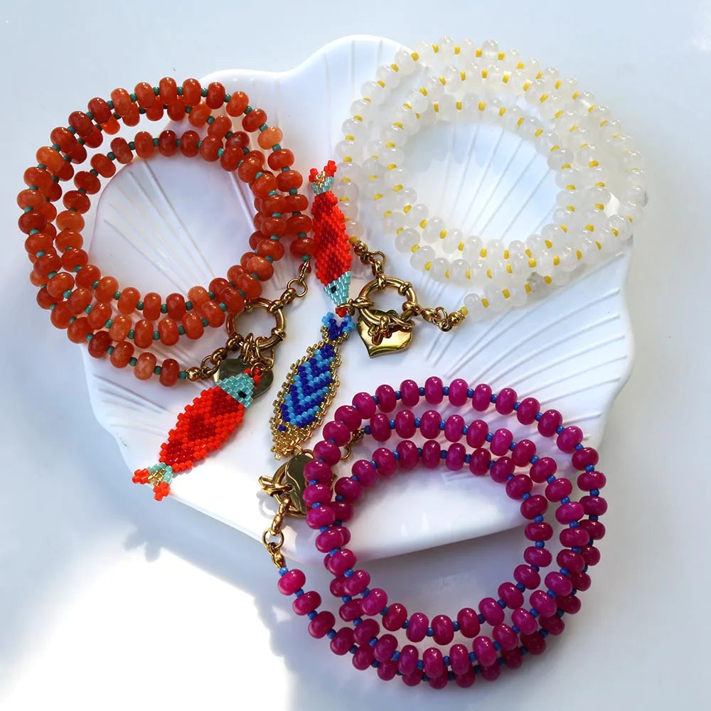 Elegant eye-catching summer fashion accessory jewelry Bohemian style colored bead necklace with hand knitting fish pendant
