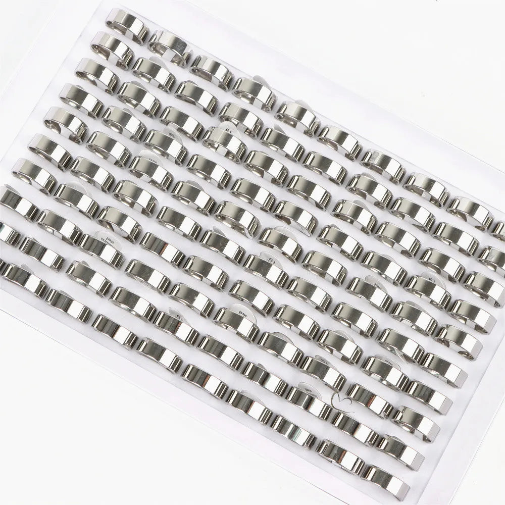 100Pcs/lot Fashion Smooth Stainless Steel Rings For Women Men Width 2-8mm Simple Lovers Jewelry Party