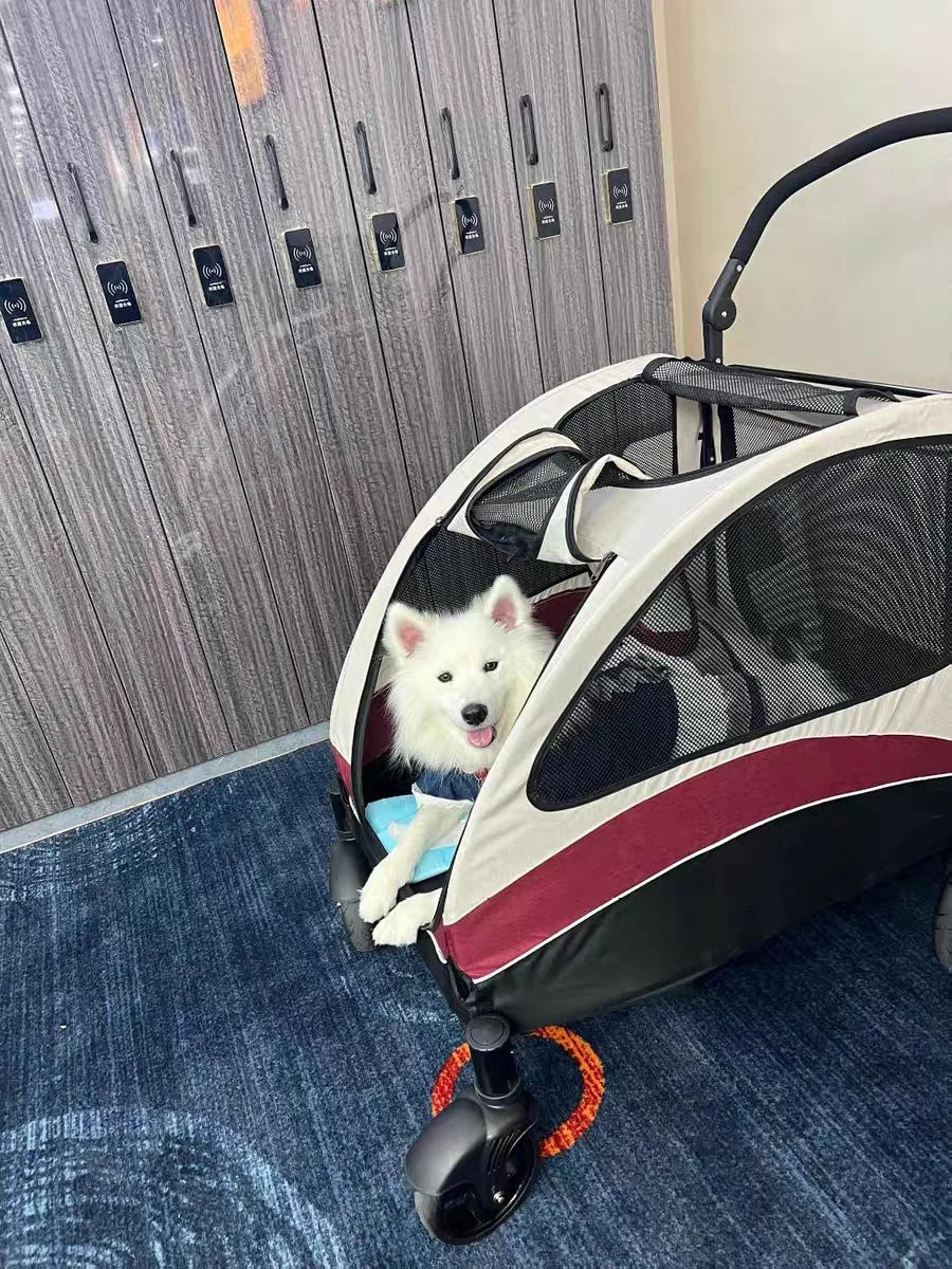 Large Pet Stroller 4 Wheels Dog Carrier with Brakes Portable Puppy Travel Strollers with Breathable Windows Adjustable for Cats