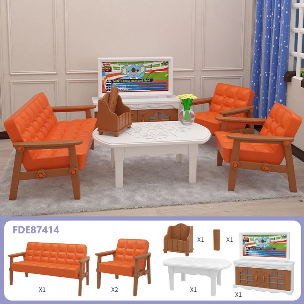 1/12 Dollhouse Furniture Living Bedroom Kitchen Bathroom Set Forest Animal Family Miniature Simulation Doll Accessories DIY Toy
