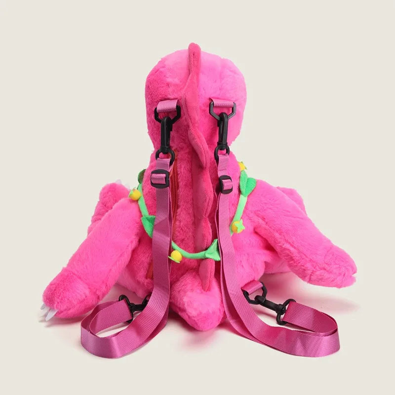 Cute Pink Dinosaur Plush Backpacks Super Soft Kawaii Animals Plushie Crossbody Bag Versatile Knapsack Beautiful Birthday Gifts