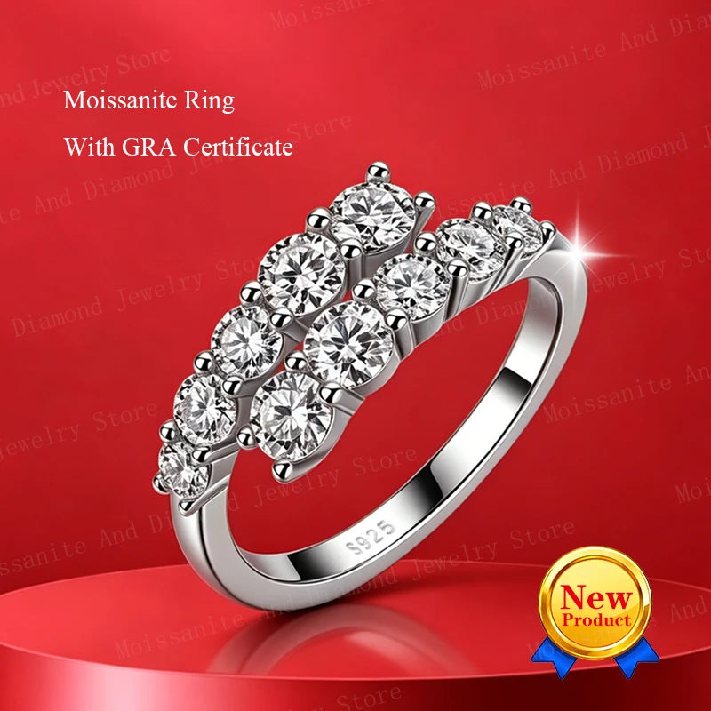 Pass Diamond Tester Pen Moissanite Ring Full Moissanites Around for Women S925 Silver Wedding Diamonds Band Stackable Ring