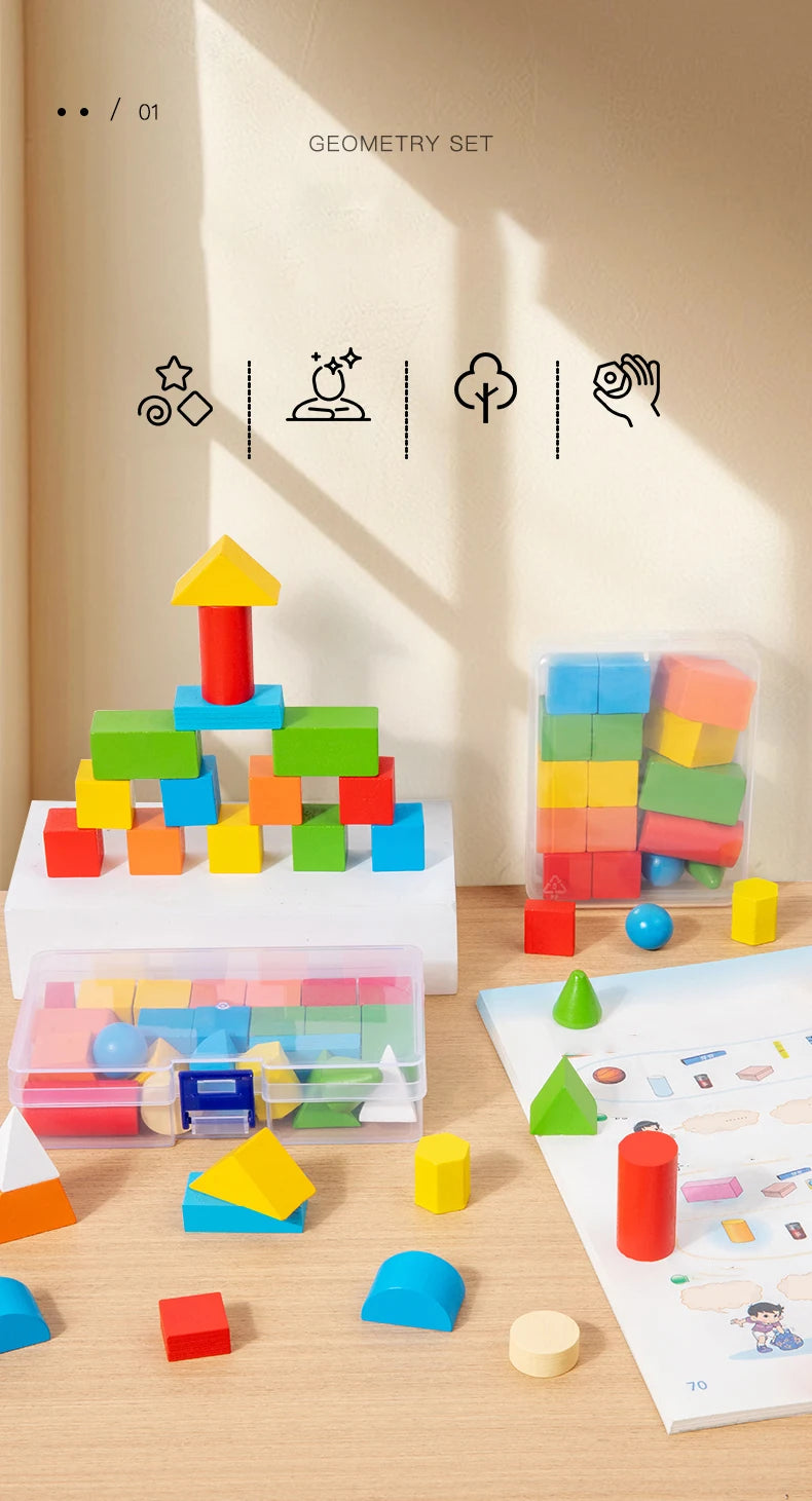 16/24/38Pcs Hot Wooden Building Blocks Set Assembled Building Blocks Baby Shape Color Early Educational Toys Gifts for Children