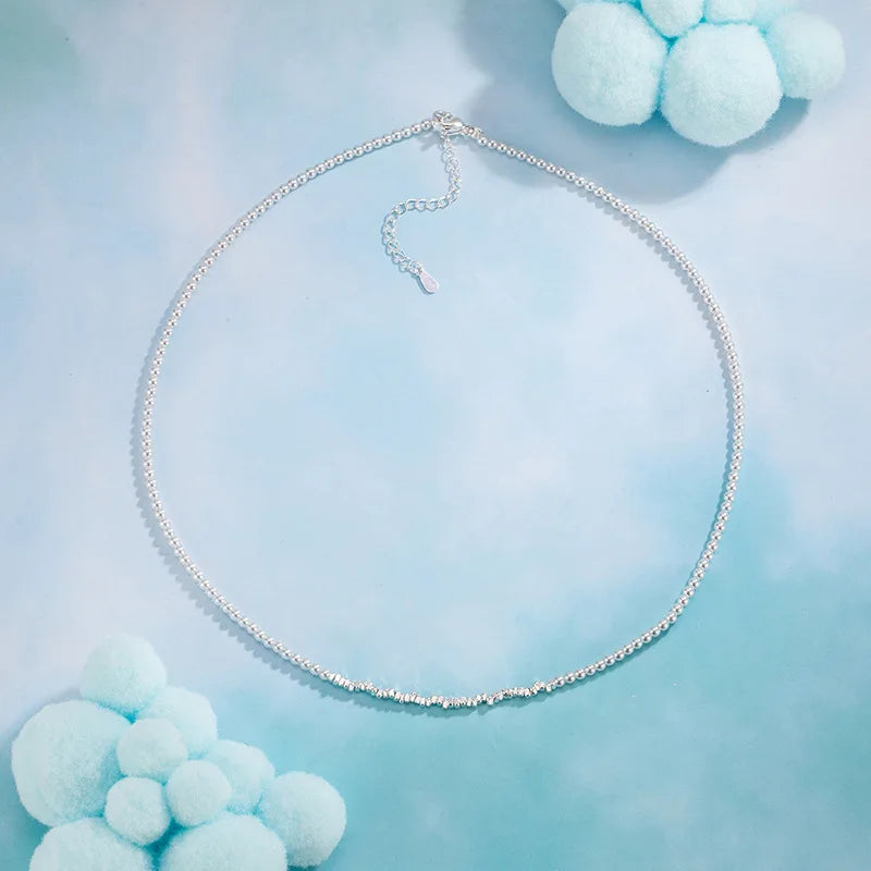925 Sterling Silver Necklace Black Beads Square Irregular Punk Geometric for Women Girl Jewelry Gift Dropshipping Wholesale