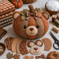 Vintage Style Whimsical Patchwork Pumpkin Fabric Kit Owl Bear Floral Fabric Halloween DIY Sewing Kit Stress Craft Cow Cat