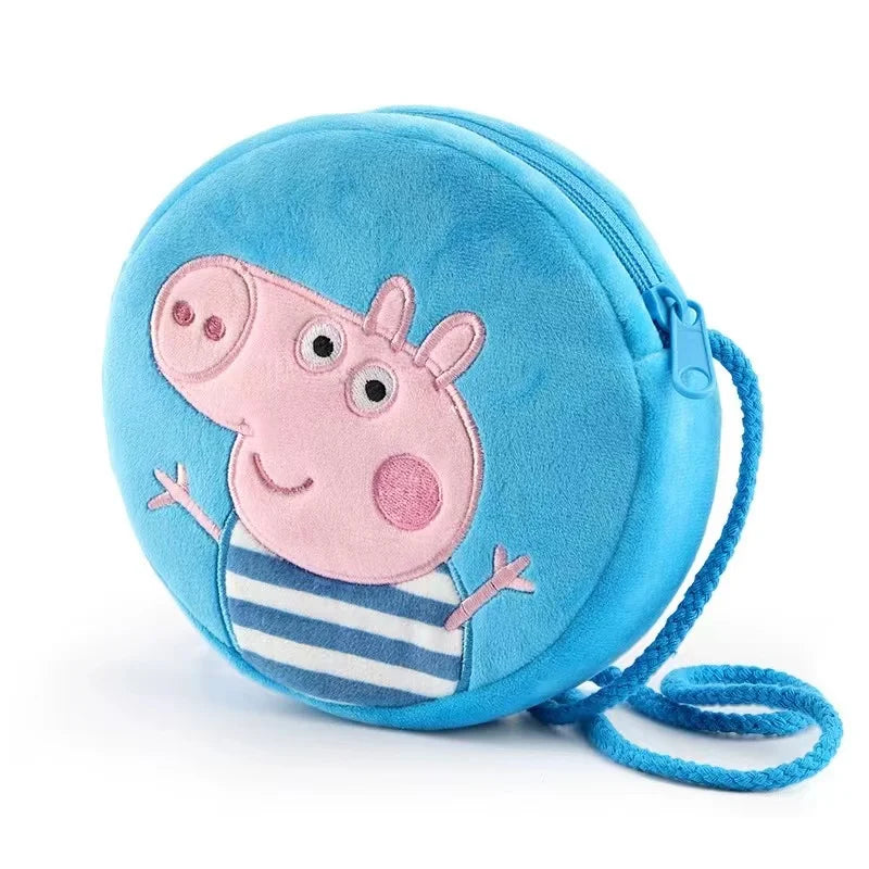 16cm/6.29in Peppa Pig Figure Plush Rounded Backpack Toys George Kindergarten Cartoon Shoulder Bag Coin Purse Children's Gift