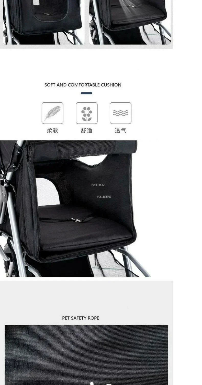 Pet Stroller with Three Wheels, Lightweight and Foldable, Suitable for Home Use, Small Outdoor Pets, and Portable Pet Supplies