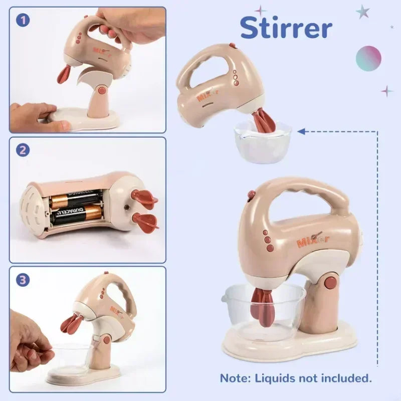 Kids Kitchen Appliances Toy Pretend Play Kitchen Accessories with Blender Coffee Maker Mixer Toaster Vacuum with Sounds & Light