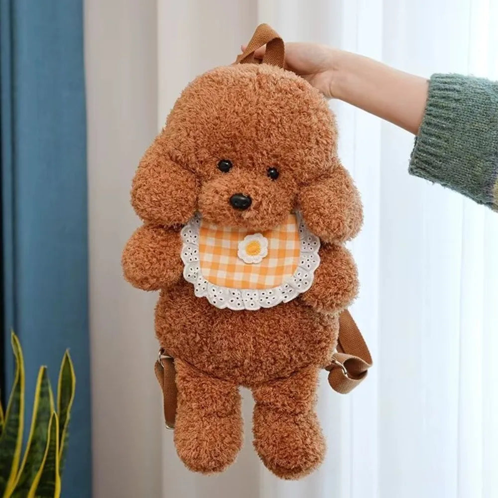 New Plush Teddy Dog Backpacks Poodle Shape Brown Khaki Stuffed Puppy Backpack Kawaii Cute Animals Shoulders Bag Girls Fashion