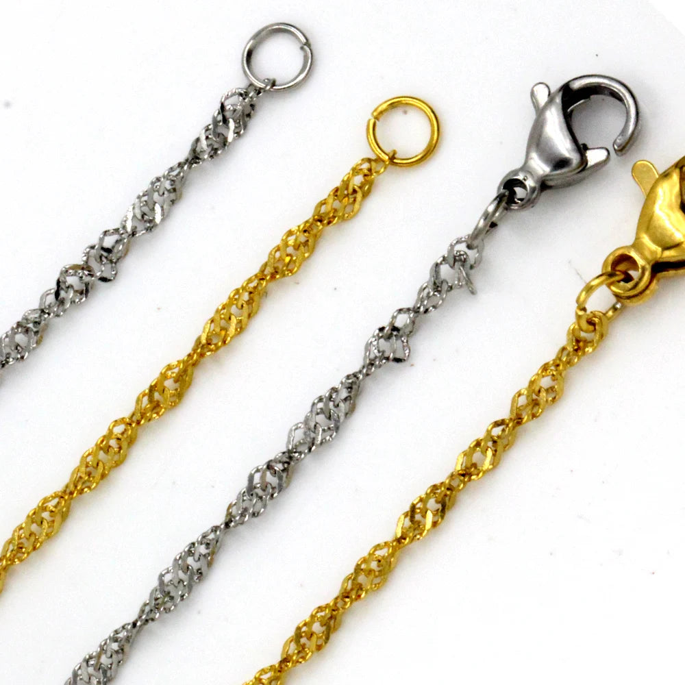 LUXUKISSKIDS Singapore Twisted Wholesale Chains Necklace 10pcs/lots Golden/Steel 2mm DIY Making Chain 18"20"22"24inch No Fade