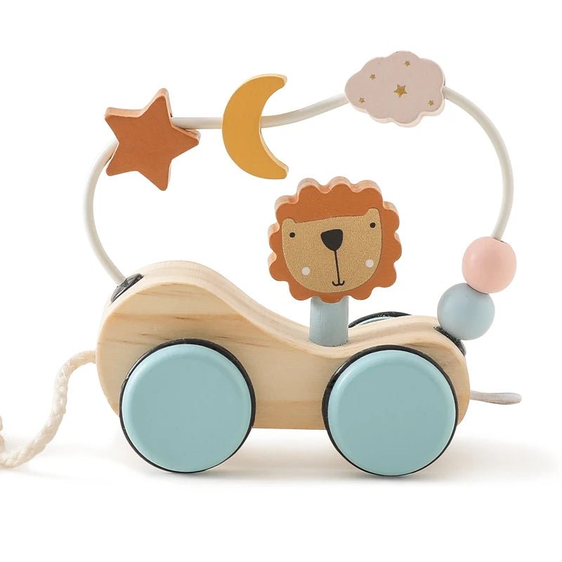 Wooden Montessori Toys Animal Block Dragging Stars Moon Surround Train  Hand Coordination Stacking Toy Handmade Decoration Gifts