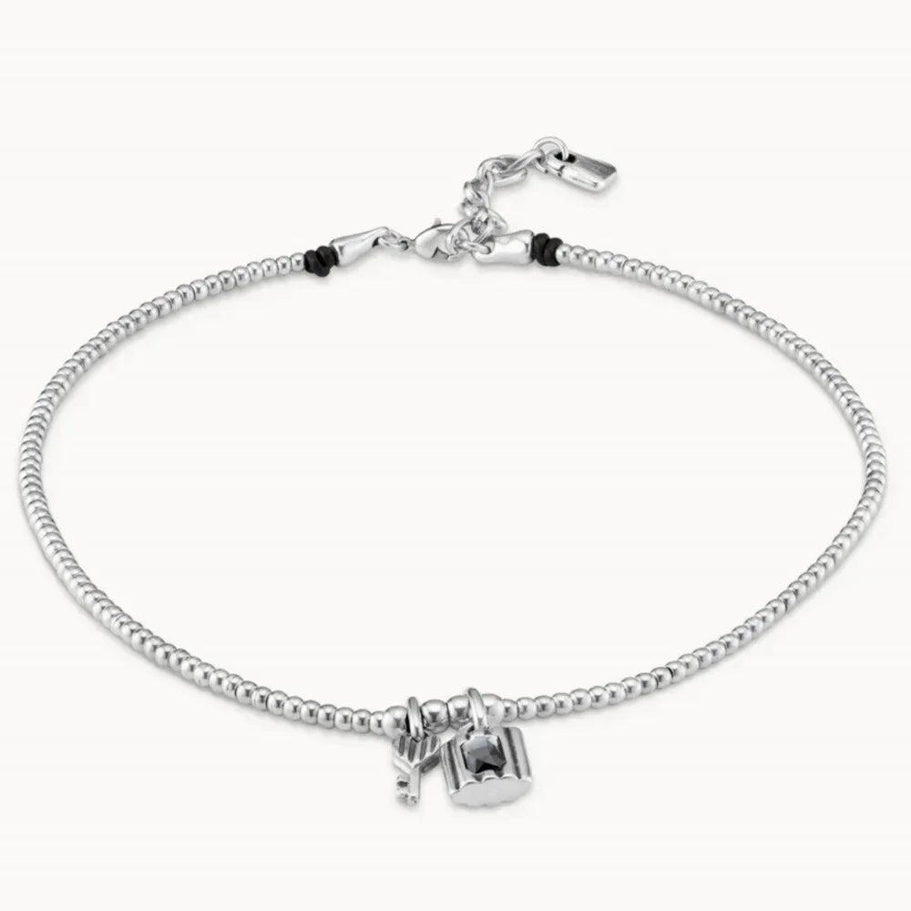 Summer New Grey Crystal Padlock Key Pendant, Silver Bead Necklace, Women's Accessories, Party Gifts for Friends