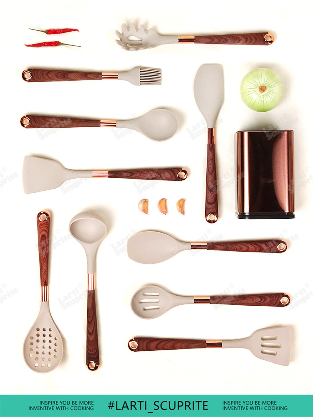 Gold Plated Handle Silicone Cooking Utensils Set Kitchen Non-stick Tool Gadgets BPA FREE Kitchenware Heat Resistant Spatula Set