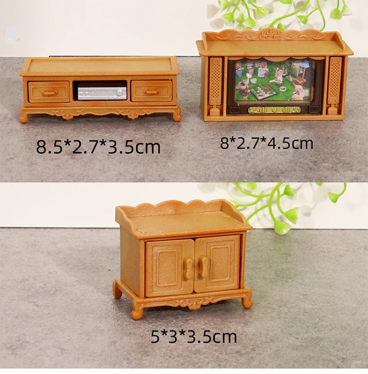 DIY Forest Family 1/12 Kitchen Furniture Bathroom Bedroom Bakeware Sets Miniature Model Dollhouse Accessories Refrigerator Gift