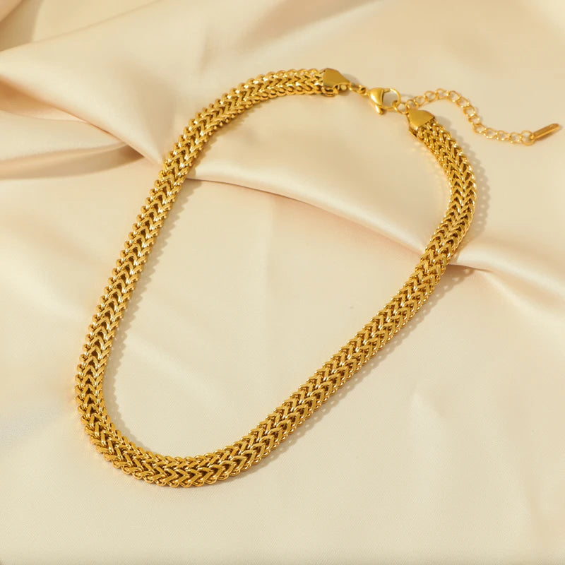 EILIECK 316L Stainless Steel Double Color Oval Necklace Bracelet Set For Women Hip-Hop Punk Twists Neck Chain Jewelry Gift
